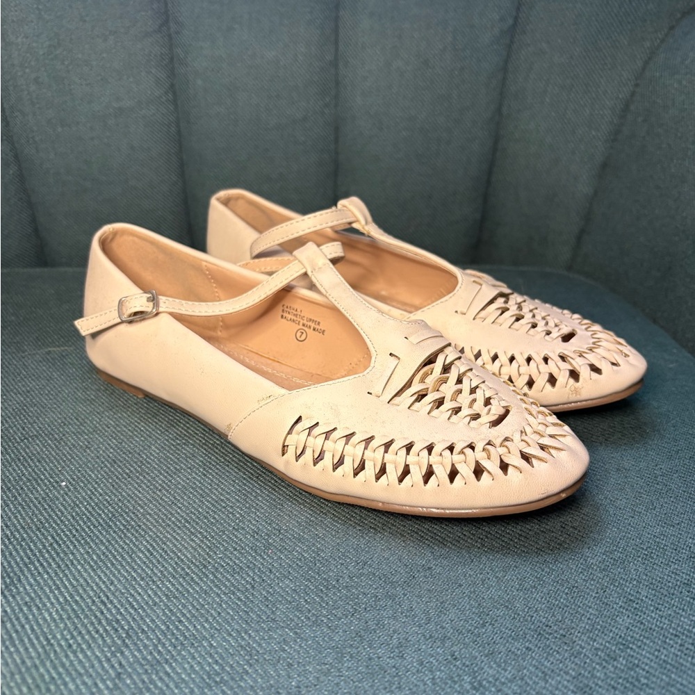 Chase + Chloe Beige Woven Flats
